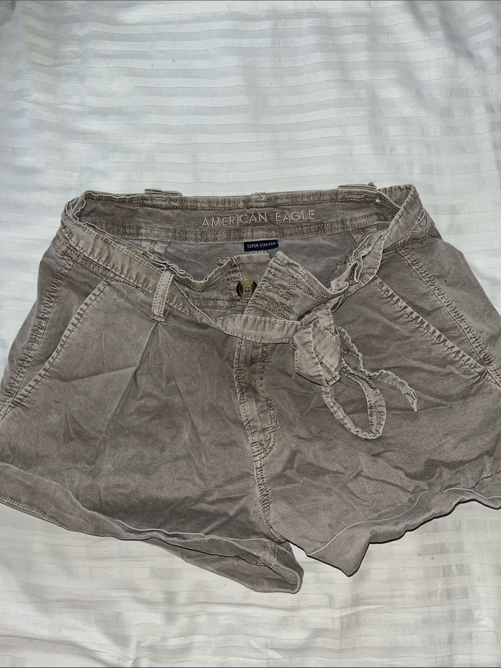 American Eagle Outfitters Women's Khaki High Waist Tie-Front Shorts